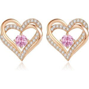 Love Heart Stud Earrings for Women, 925 Sterling Silver Birthstone Heart Stud